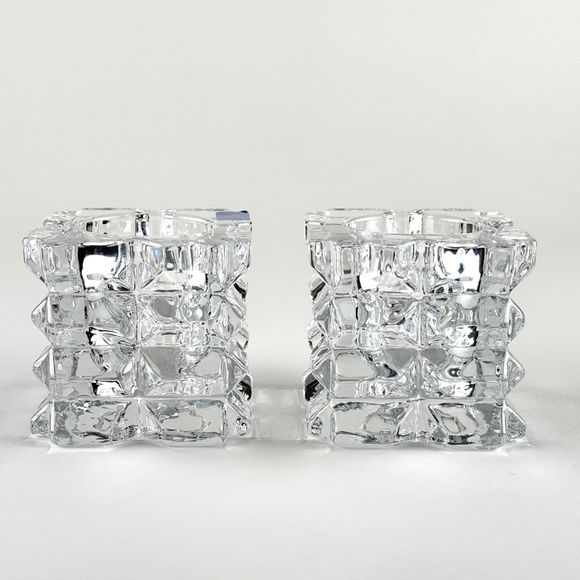 Pair of square glass votive candle holders. 3" x 3". Approx. 2.75" H. LiR - Picture 7 of 8